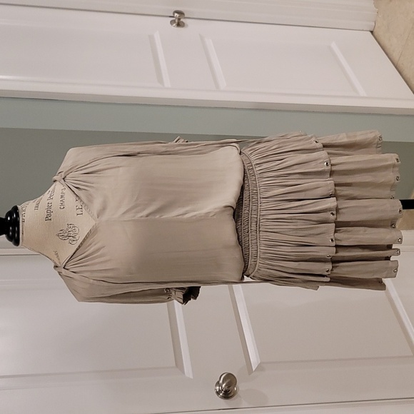 Anthropologie Current Air Aurelie Pleated Gold Metal Rivit  Mini Dress - Size XS - Picture 3 of 13